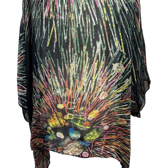 Cocoon House Silk Wearable Art Women's Large / XL Abstract Floral Fireworks - Picture 9 of 11